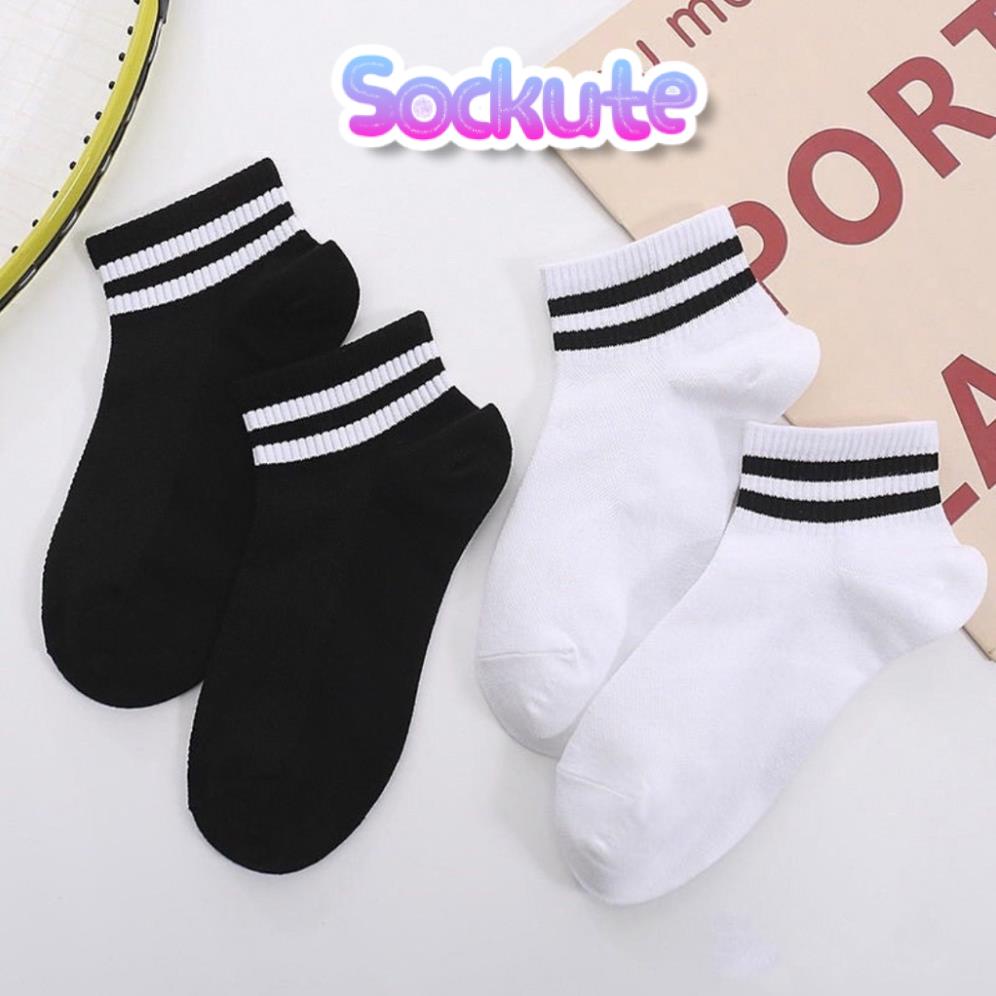 Tất Vớ Nam Nữ Cổ Ngắn Phong Cách Hàn Quốc Unisex 2 Sọc Ngang Co Dãn - Sockute