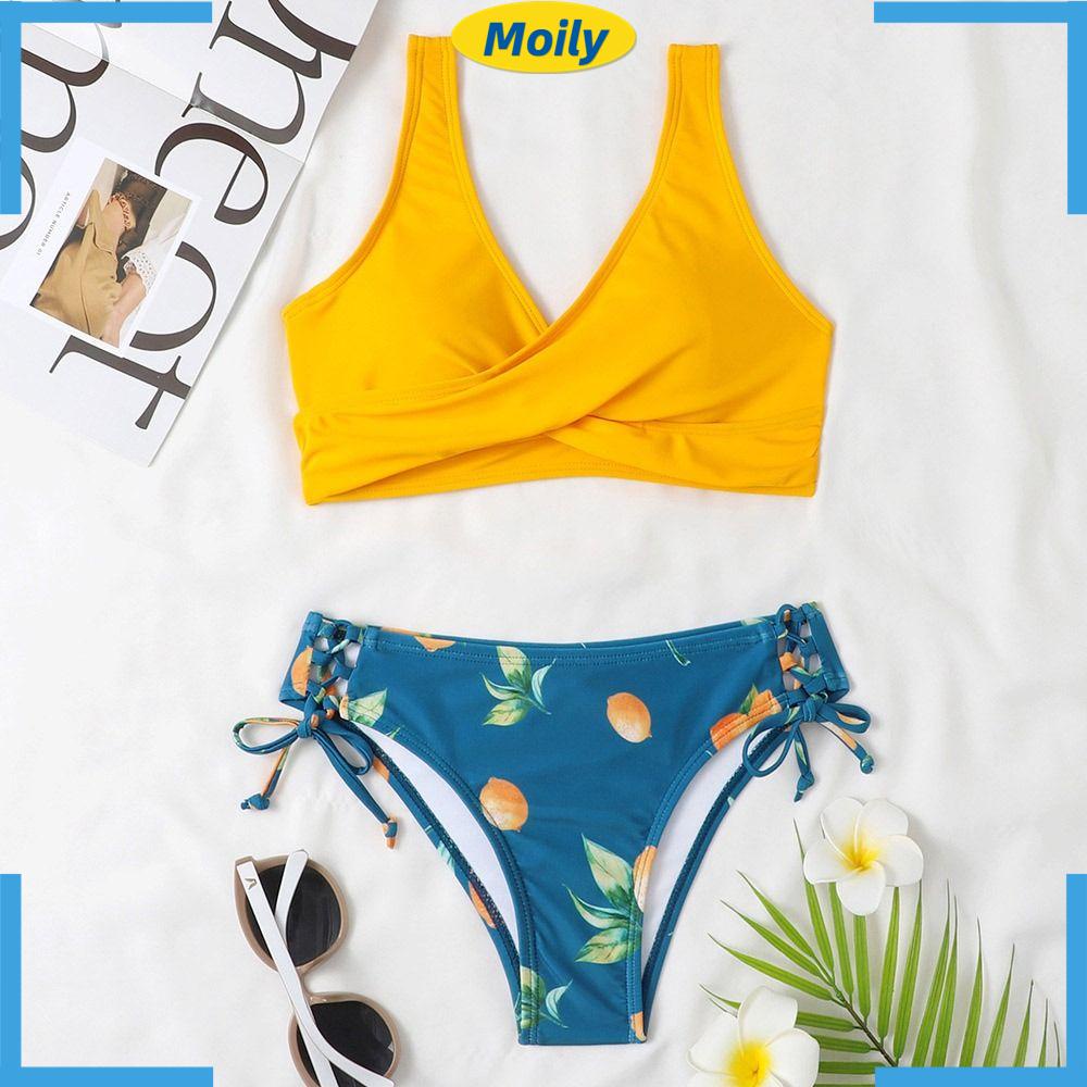MOILYVN Bộ Đồ Bơi Bikini Lưng Thấp Màu Trơn Hở Lưng Quyến Rũ Thời Trang Cho Nữ