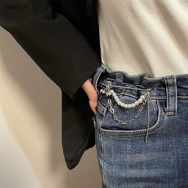 Ghim Cài Áo Màu Bạc Phối Tua Rua Và Ngọc Trai Đen Phong Cách Punk Gothic Harajuku Đường Phố Cho Nam Và Nữ 439br