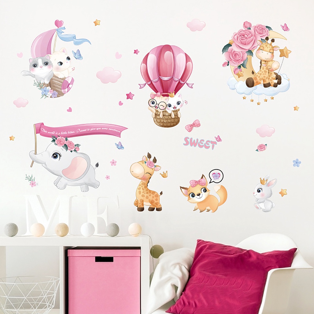 1 Set Sticker Dán Tường Họa Tiết Bong Bóng Động Vật Hoạt Hình Bằng PVC Trang Trí Phòng Bé
