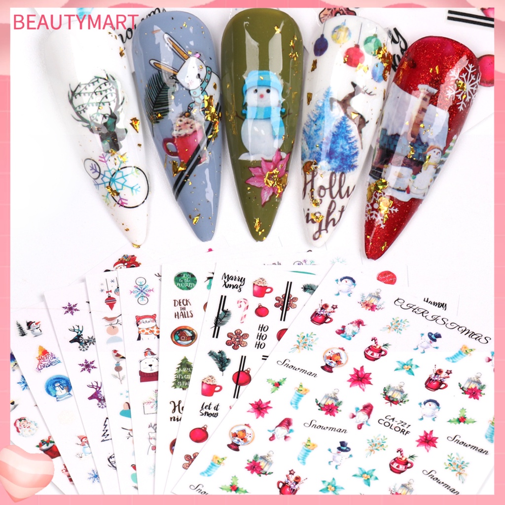 1 Bộ Miếng Dán Móng Tay Siêu Mỏng Không Dị Ứng Tháo Rời Được Không Phai Họa Tiết Giáng Sinh / Bông Tuyết / Tuần Lộc / Nai S