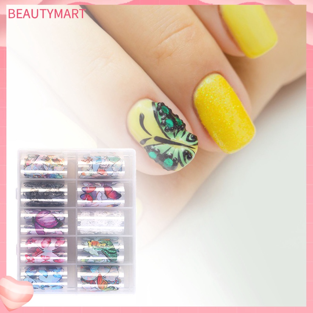 Set 10 Miếng Dán Trang Trí Móng Tay Hình Bướm Nhiều Màu DIY
