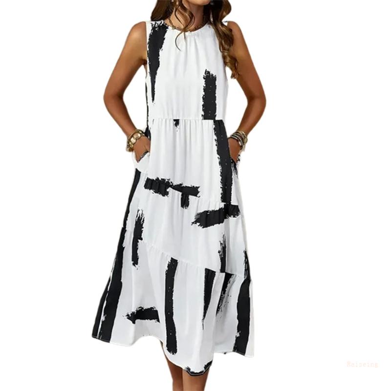 Đầm Không Tay Cổ Tròn Lưng Cao Thời Trang Mùa Hè Dành Cho Nữ