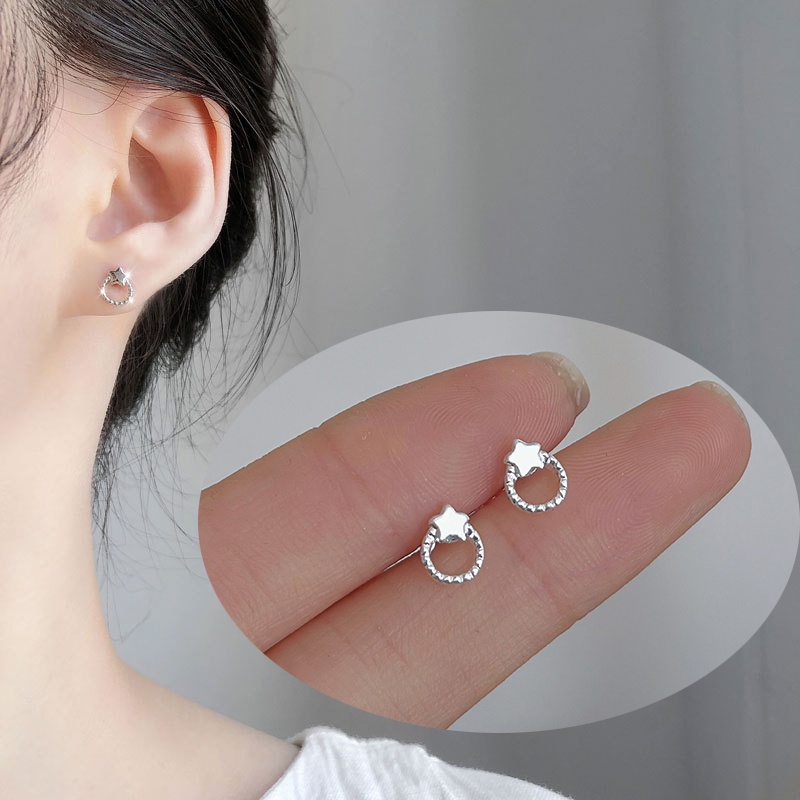 Bông Tai Mini Mạ Bạc Hình Ngôi Sao / Tròn Dễ Thương Thời Trang Cho Nữ