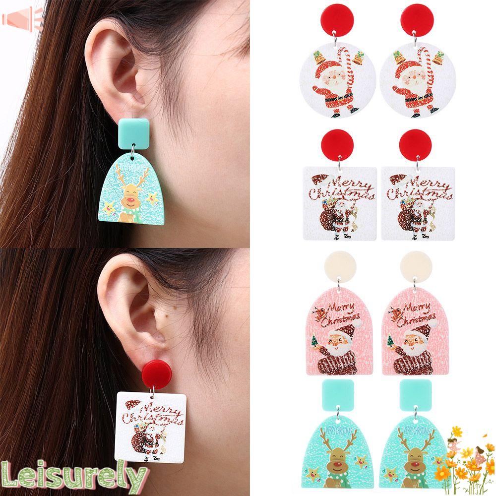 LEILY Bông Tai Acrylic Hình Người Tuyết / Chuông Giáng Sinh Sáng Tạo Thời Trang