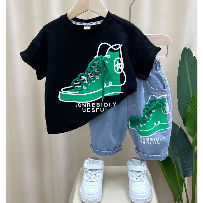 Set Áo Thun Tay Ngắn Và Quần Short Thời Trang Mùa Hè Phong Cách Mới Cho Bé Trai