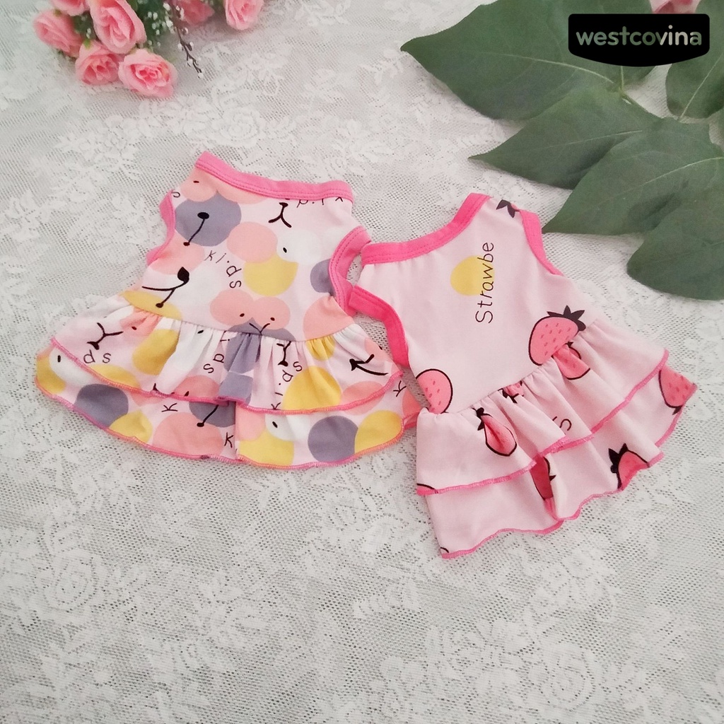 [COD]♞Đầm Công Chúa Mùa Hè Hai Lớp Bằng Vải Cotton Viền Xếp Nếp In Họa Tiết Trái Cây Cho Cún