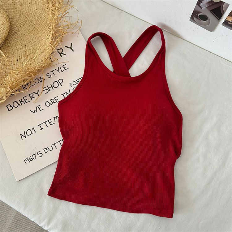 062061 Áo Tank Top Hở Lưng Đan Dây Chéo Màu Trơn Dáng Ôm Thời Trang Quyến Rũ Cho Nữ