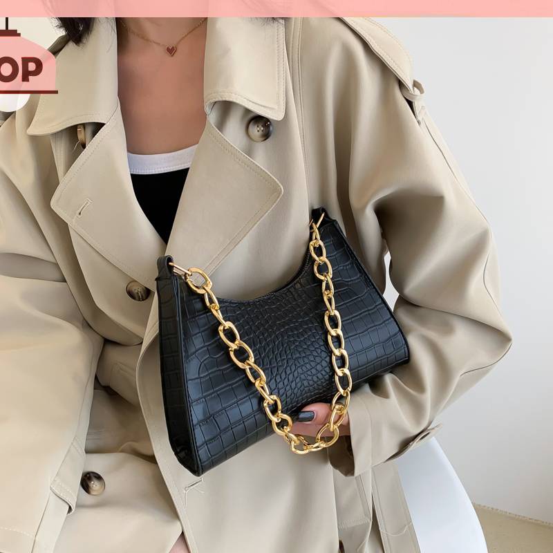 Túi Đeo Vai Họa Tiết Da Cá Sấu Phối Dây Xích Thời Trang Sang Trọng Cho Nữ