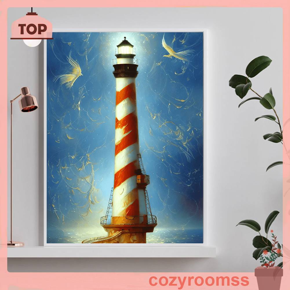 Bộ Tranh Đính Đá 5D Họa Tiết Ngọn Hải Đăng Độc Đáo DIY Dùng Trang Trí Nhà Cửa