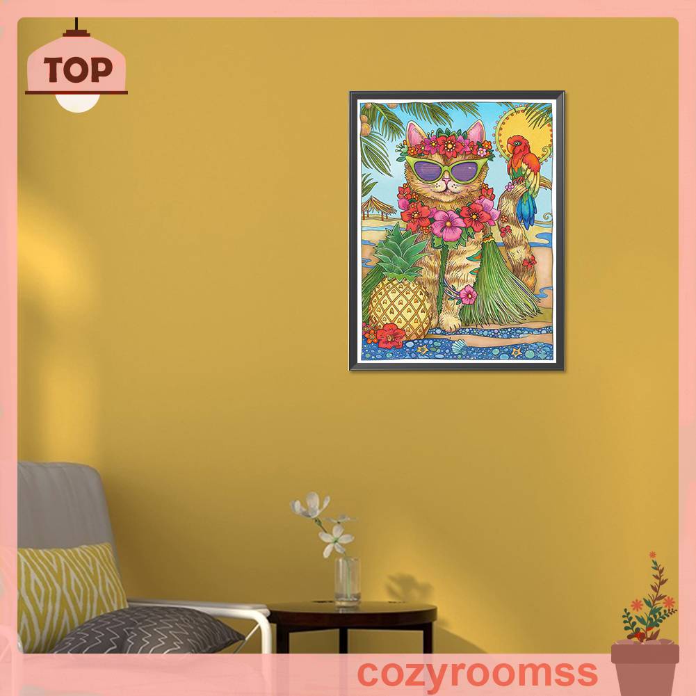 Tranh Đính Đá Kim Cương Toàn Bộ 5D DIY Hình Vẽ Mèo Trang Trí Nhà Cửa