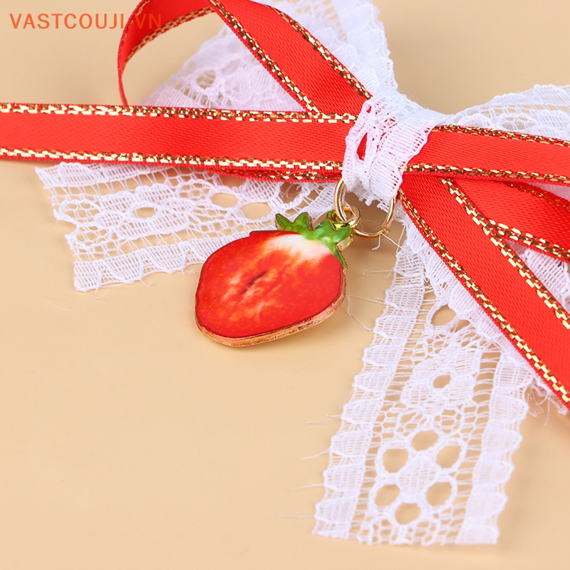 1 Cặp Kẹp Tóc Hình Quả Cherry Đỏ Phối Ren Hai Lớp Phong Cách Lolita