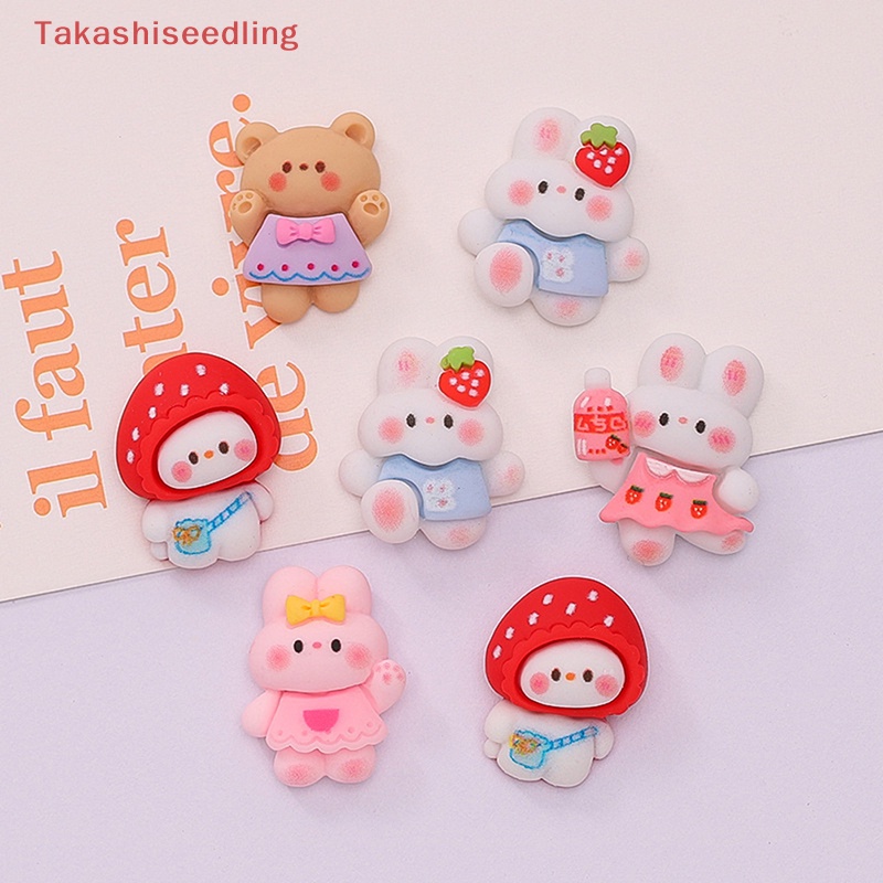Set 10 Tượng Thỏ Và Dâu Tây Mini Bằng Nhựa Resin Dễ Thương Dùng Trang Trí Móng Tay