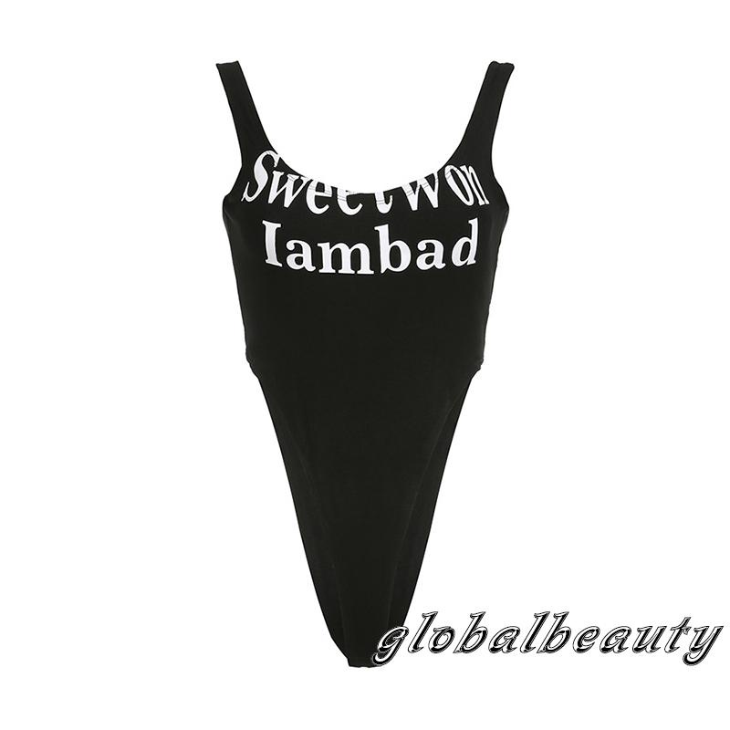 Bộ Áo Liền Quần Màu Đen Không Tay In Chữ Thời Trang Mùa Hè Cho Nữ