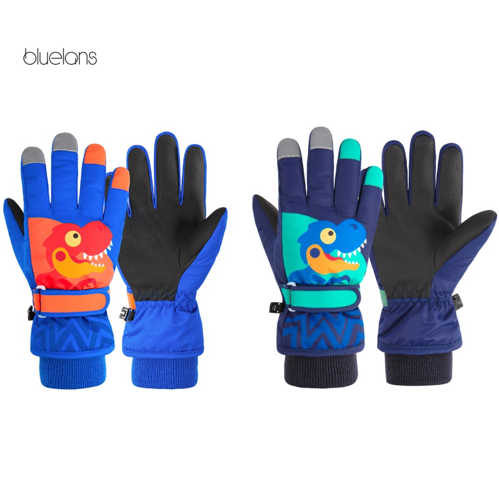 1 Đôi Găng Tay Giữ Ấm Chống Nước Dày Dặn Họa Tiết Khủng Long Hoạt Hình Dành Cho Bé