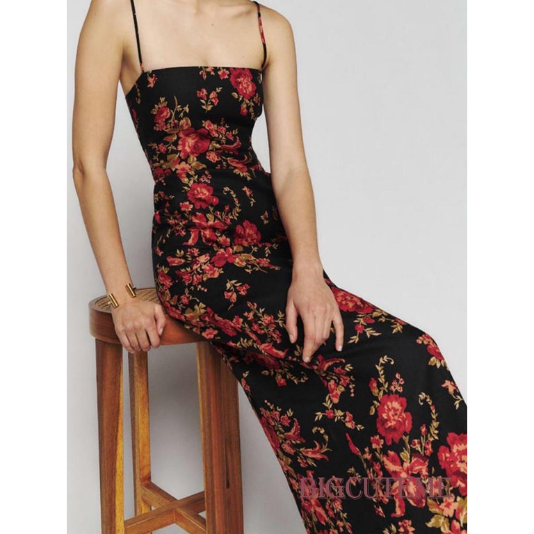 Đầm Dài Không Tay Hở Lưng Xẻ Tà Họa Tiết Hoa Thời Trang Mùa Hè Cho Nữ