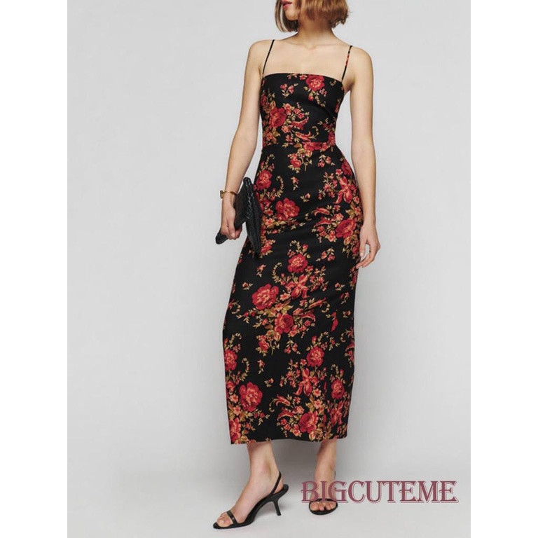 Đầm Dài Không Tay Hở Lưng Xẻ Tà Họa Tiết Hoa Thời Trang Mùa Hè Cho Nữ