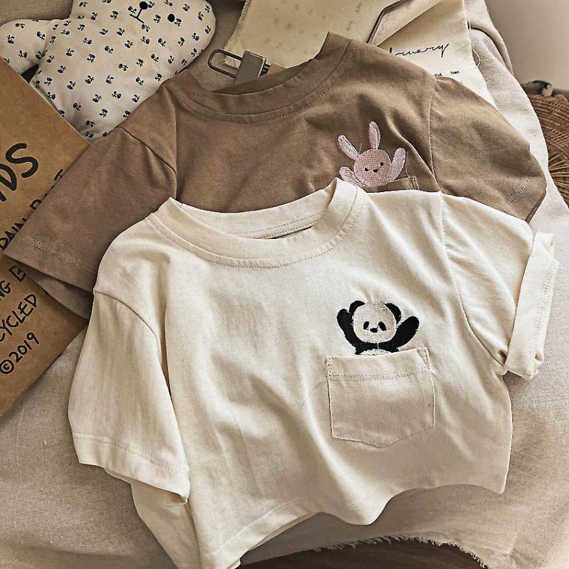 Áo Thun Mỏng Tay Ngắn Dáng Rộng Thêu Họa Tiết Hoạt Hình Phong Cách Hàn Quốc Thời Trang Mùa Hè Cho Bé Trai Và Gái