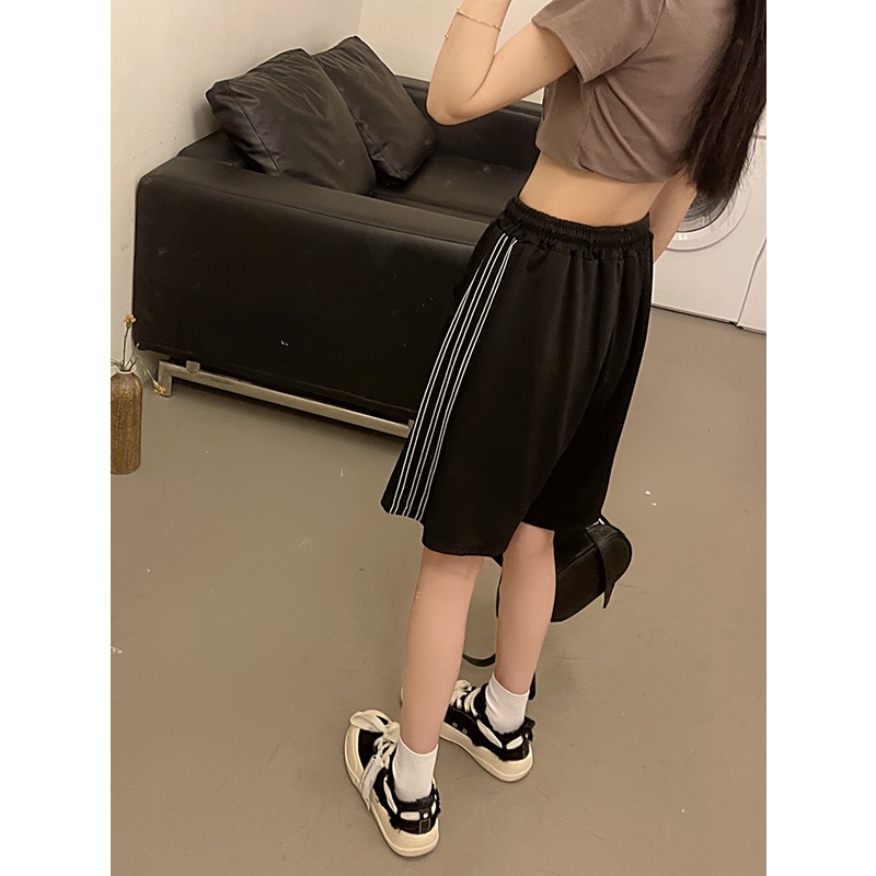 SUXI Quần Short Thể Thao Lưng Cao Dáng Rộng Kẻ Sọc Thời Trang Mùa Hè Cho Nữ