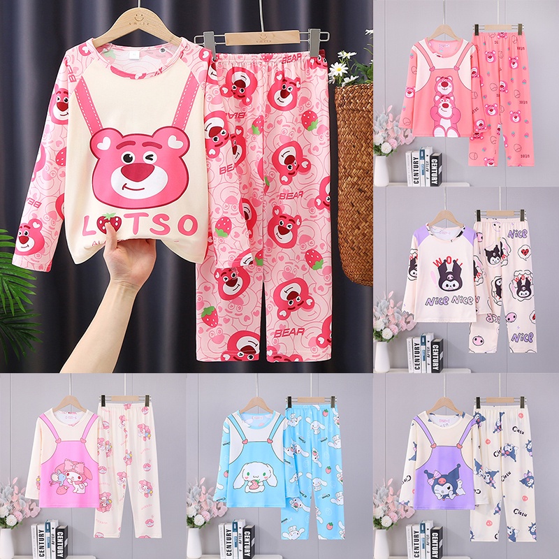 Lotso Pajama cho trẻ em Kuromi Cinnamoroll tay áo Pajama cho các cô gái Phim hoạt hình Thin Phim hoạt hình dễ thương quần áo nhà thoải mái