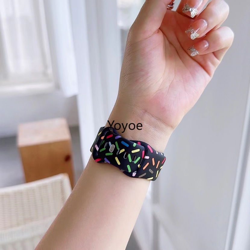 Dây Đeo Silicon Màu Cầu Vồng Thoáng Khí 41mm 45mm 40mm 44mm 38mm 42mm Cho iWatch Serie 8 7 SE 6 5 3 Ultra 49mm