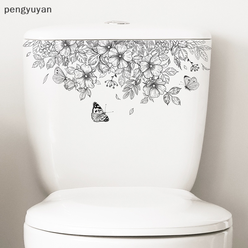 [pengyuyan] Nhãn Dán Tường Tự Dính Trang Trí Nhà Tắm / Toilet Họa Tiết Hoa Bướm Trơn