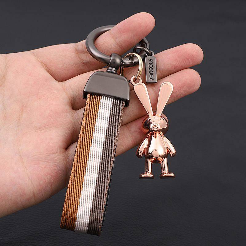 Simple Webbing Keychain Creative Personality Metal Electroplating Rabbit Pendant Car Chain Men and Women Internet Celebrity Key Ring aMYd