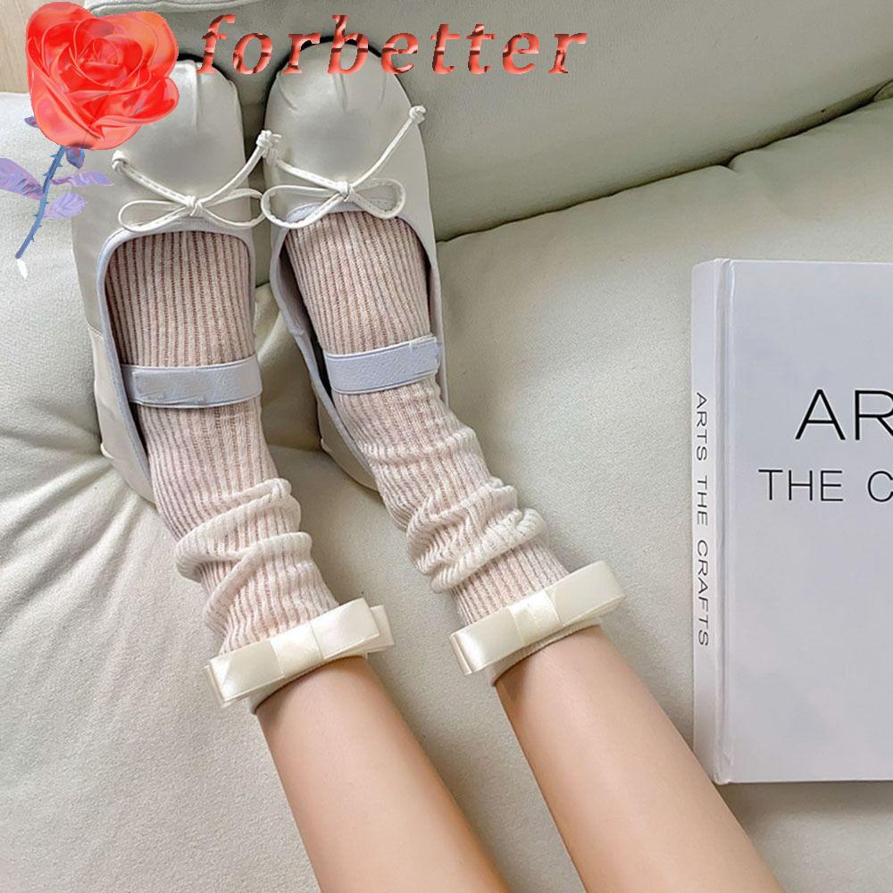 FORBETTER Vớ Đính Nơ Họa Tiết Kẻ Sọc Thoáng Khí Màu Sắc Ngọt Ngào Phong Cách Lolita