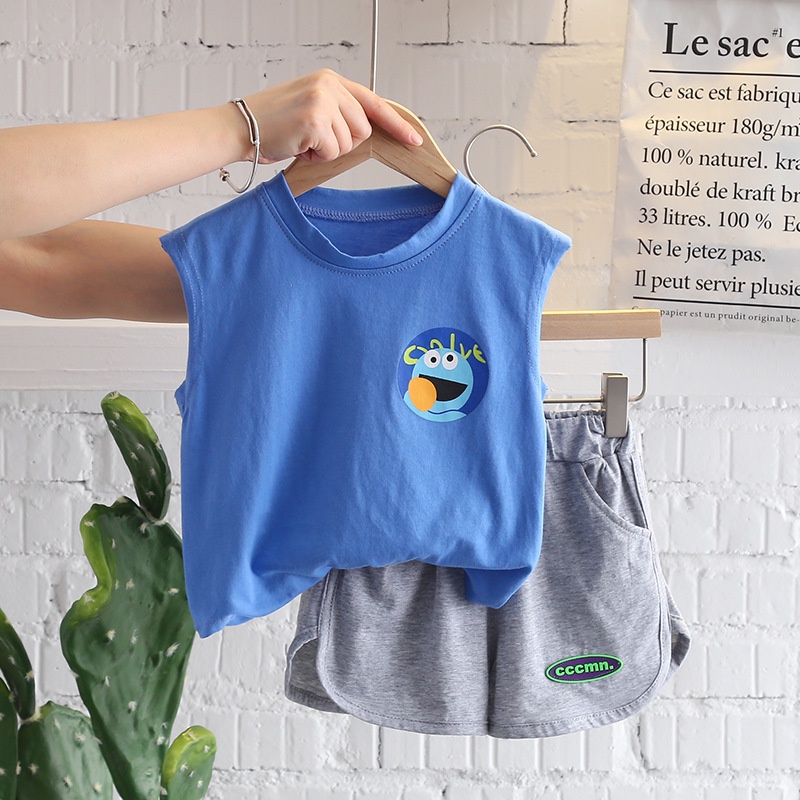 Bộ Áo Sát Nách + Quần Short Kiểu Hoạt Hình Cá Tính Cho Bé Trai Mùa Hè Hàn Quốc 202