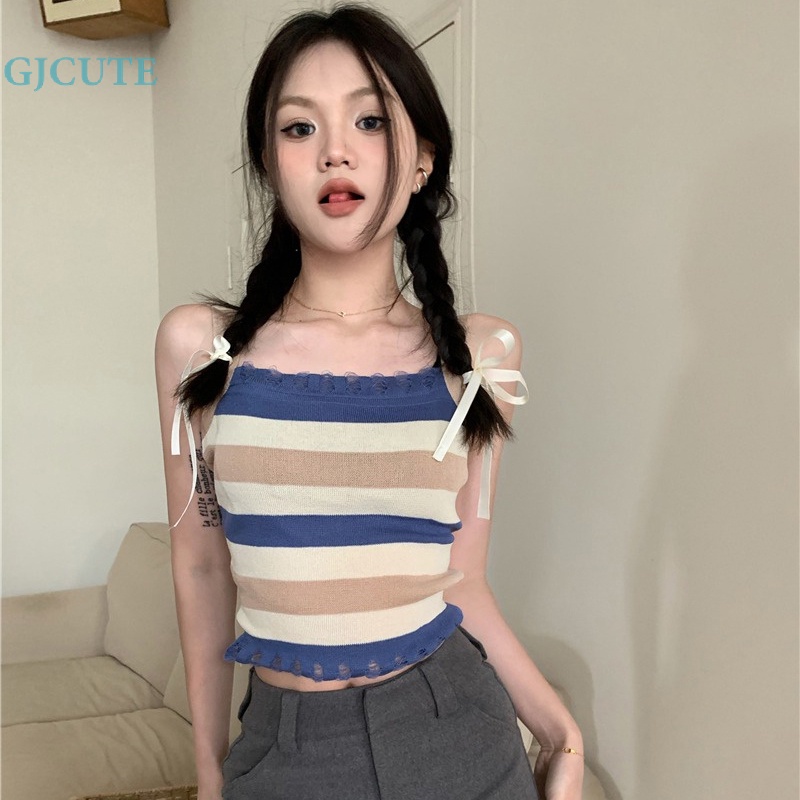 Áo Hai Dây Dệt Kim Kẻ Sọc Dáng Ôm Gợi Cảm Thời Trang Mùa Hè Cho Bạn Gái