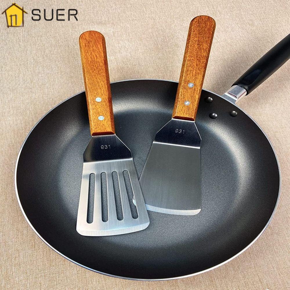 Set 2 Xẻng Nấu Ăn Bằng Thép Không Gỉ Tay Cầm Gỗ Dành Cho Nhà Bếp