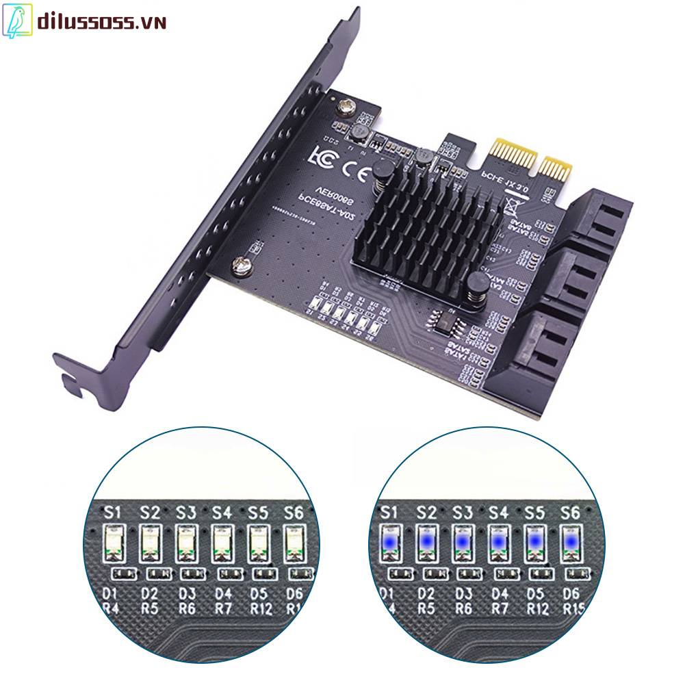 Card 6 Cổng SATA III PCIe 6Gbps SATA 3.0 Sang PCIe 1X Kèm Giá Đỡ
