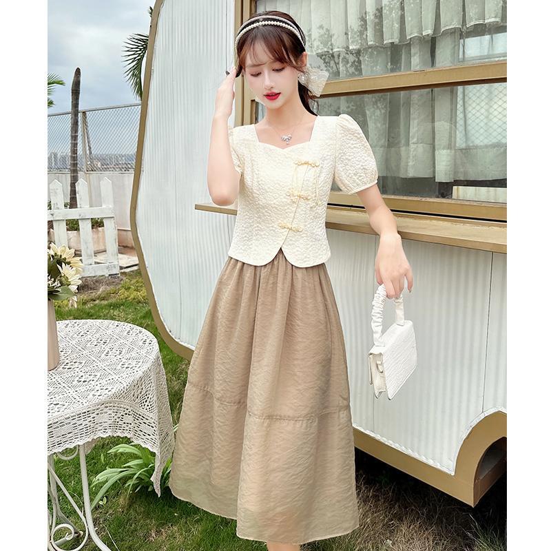 Set Áo Ngắn Tay + Chân Váy Phong Cách Trung Hoa Cổ Điển Thời Trang Mùa Hè Hàng Mới Dành Cho Bạn Nữ