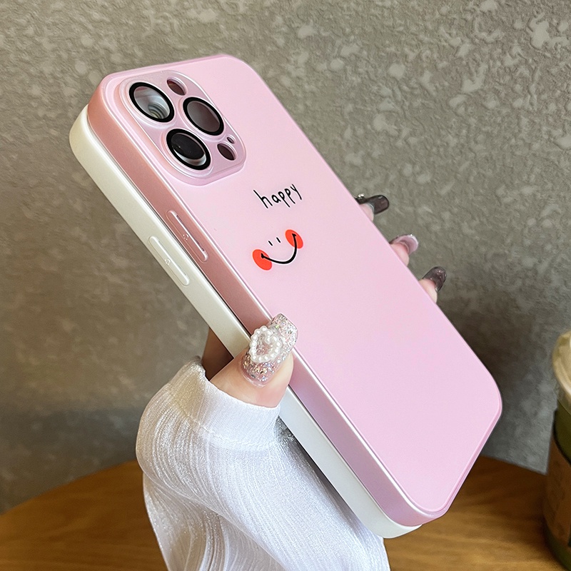 Ốp Điện Thoại Mặt Kính Viền TPU Họa Tiết Mặt Cười Dễ Thương Chống Sốc Cho IPhone 11 12 13 14 Pro Max