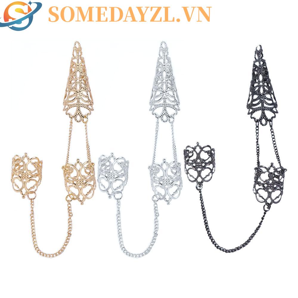 SOMEDAYZL Ốp Nhẫn Hình Tam Giác Vương Miện Màu Bạc Đính Tua Rua Phong Cách Gothic