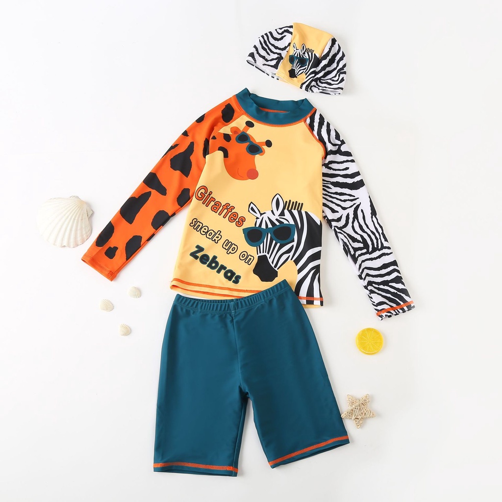 Bộ Đồ Bơi Hai Mảnh Chống Nắng In Họa Tiết Hoạt Hình Cho Bé Trai