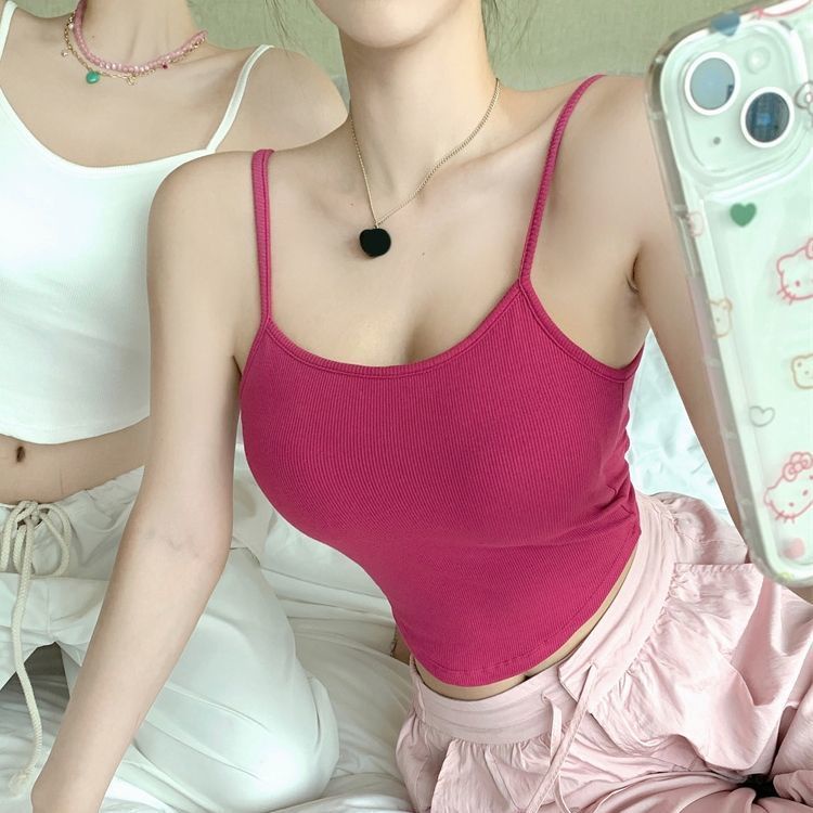 Milyfashion Áo Ngắn Hai Dây Có Đệm Ngực Màu Trơn Và Lưng Đẹp Quyến Rũ Cho Nữ