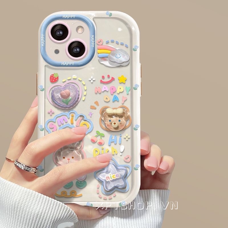 Ốp Điện Thoại Nhựa acrylic Viền Dẻo Hình Chú Thỏ & Hoa Tulip Dễ Thương Cho iphone15 14 13 12 11 pro max xr ix