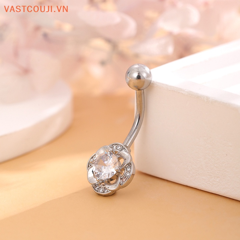 Khuyên Rốn Bằng Thép Titan Đính Đá Zircon Hình Hoa Quyến Rũ Cho Nữ