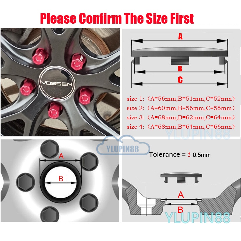 Bộ 4 Nắp Đậy Trục Bánh Xe Hơi In Logo Vossen 56mm 60mm 68mm Vossen Chuyên Dụng Cho TE37