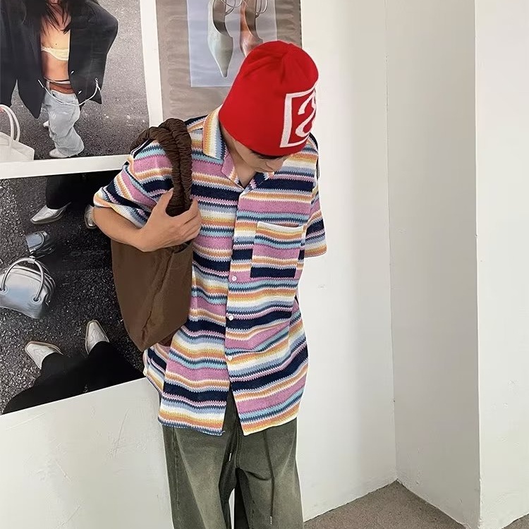 Oro 'S Shop Áo Sơ Mi Tay Ngắn Phong Cách Đường Phố Retro Mỹ Thời Trang Cho Nam