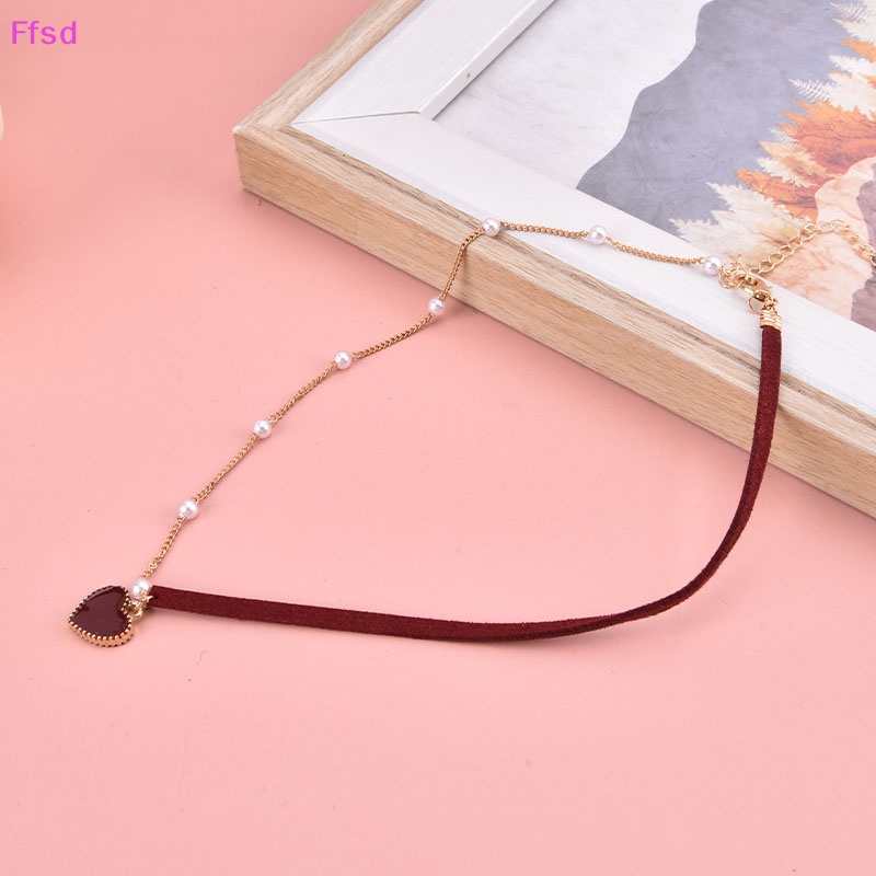{Ffsd} Vòng Cổ Choker Mỏng Không Đối Xứng Mặt Trái Tim Xơ Vải Đỏ Hàng Mới Bán Chạy *