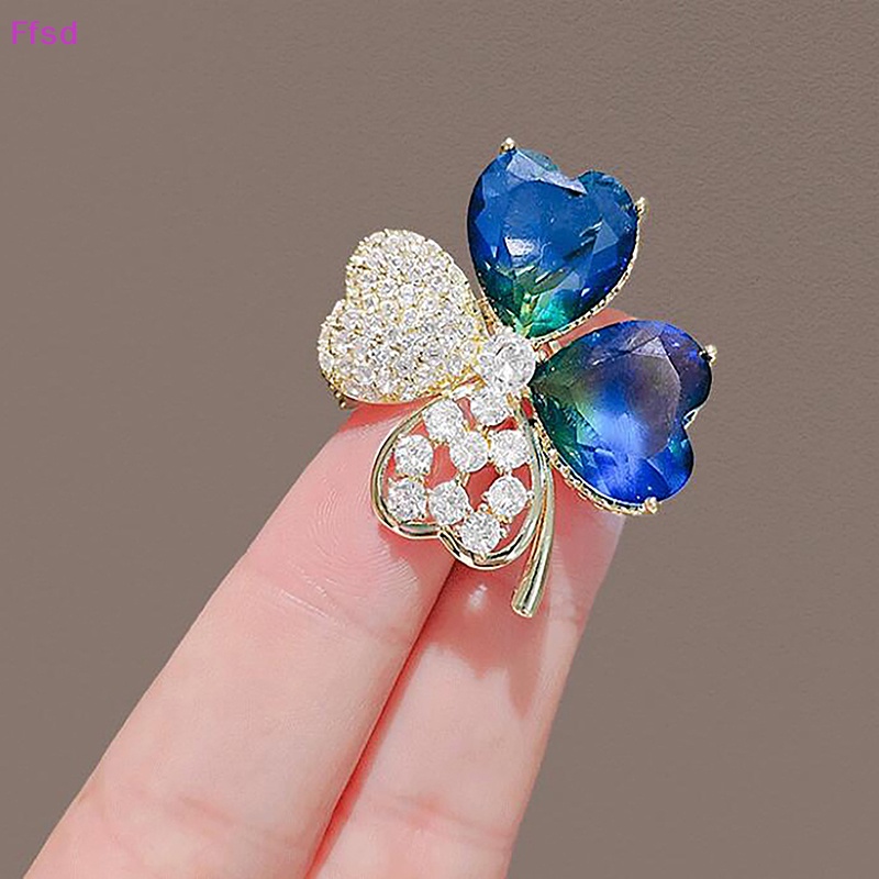 {Ffsd} Ghim Cài Áo Cố Định Bốn Lá May Mắn Retro Zircon Sáng Bóng Chống Rơi Vỡ Làm Quà Tặng Trang Sức Đầm Cưới Cho Nữ * Hàng Bán Chạy
