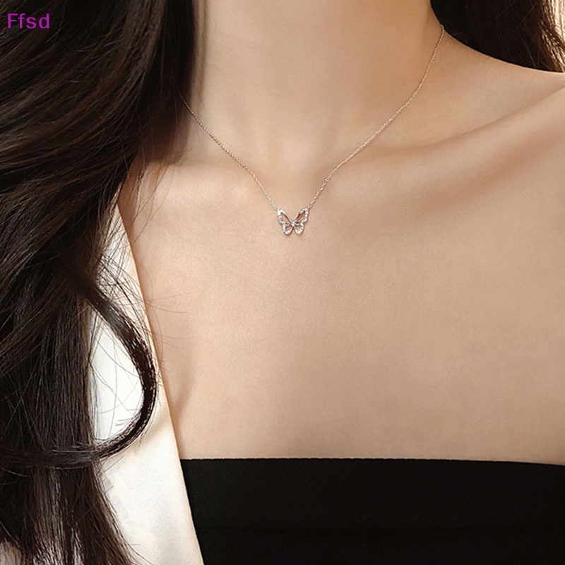 {Ffsd} Vòng cổ Mặt Hình Bướm Đính Pha Lê Lấp Lánh Màu Vàng / Bạc Thời Trang Dự Tiệc Cho Nữ