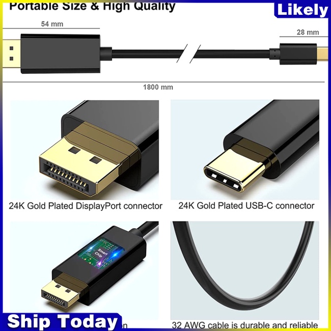 Dây Cáp Chuyển Đổi Usb Type C Sang Cổng 4k 60hz Usb C Dài 1.8M Chuyên Dụng Cho Laptop / Điện Thoại / Máy Chiếu