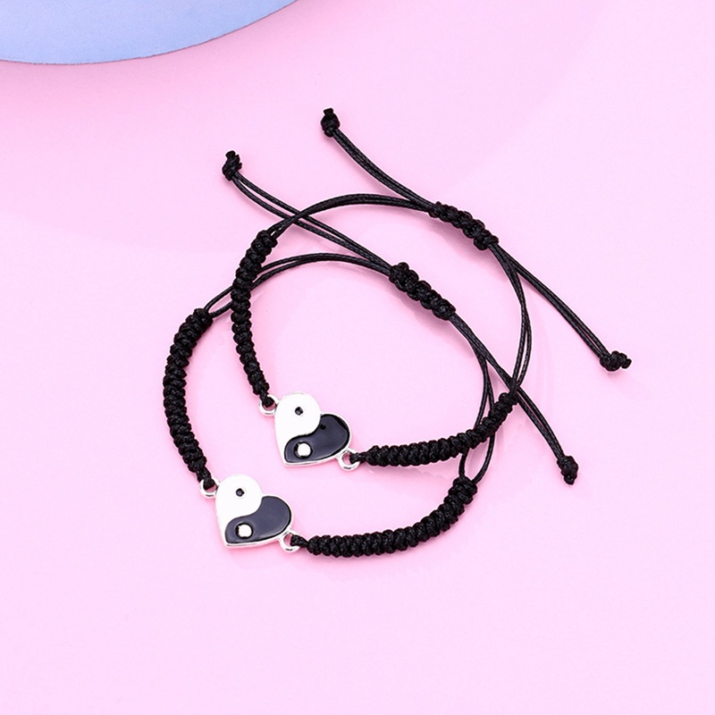 Ygt Set 2 Vòng Tay Dây Bện Mặt Hình Thái Cực Quyền Phong Cách Trung Hoa Cho Cặp Đôi