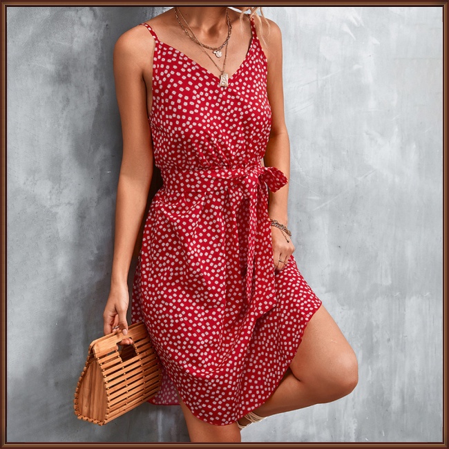 Đầm Cổ Chữ V Lưng Cao Xẻ Tà In Họa Tiết Hoa Thanh Lịch Thời Trang Mùa Hè Cho Nữ