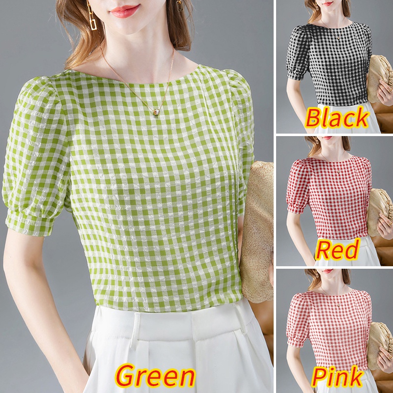 Zanzea Áo Sơ Mi Tay Ngắn Cổ Chữ O Họa Tiết Caro Phong Cách Bohemian Thời Trang Cho Nữ