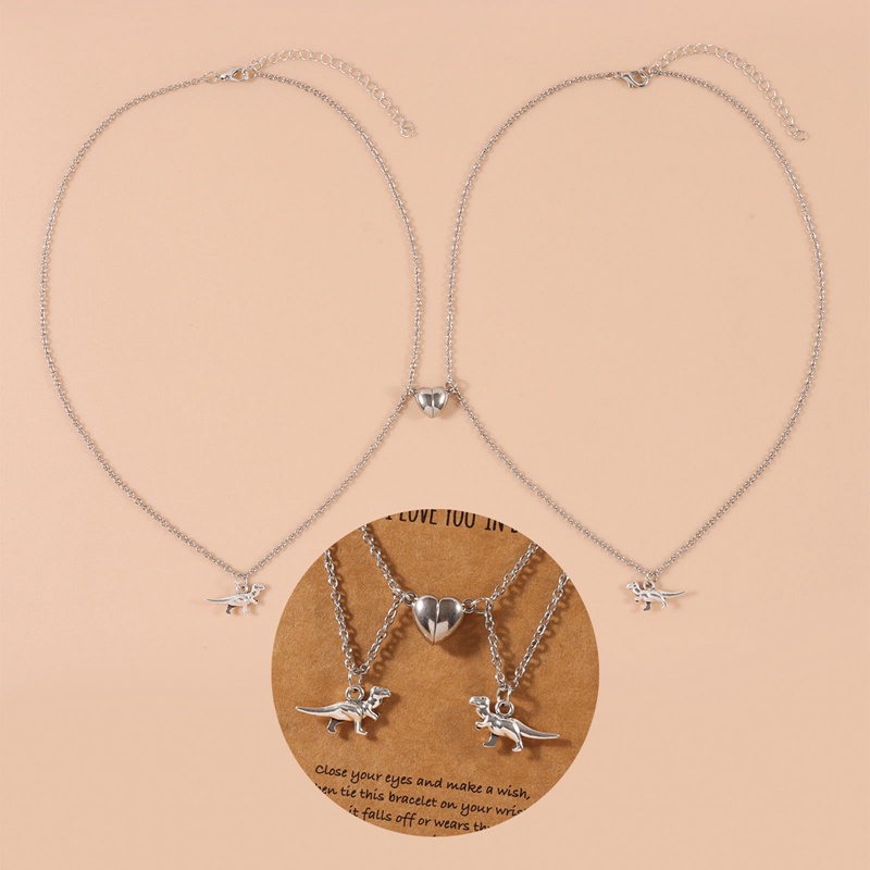 Ygt Set 2 Vòng cổ Nam Châm Mặt Hình Khủng Long / Trái Tim Cho Cặp Đôi