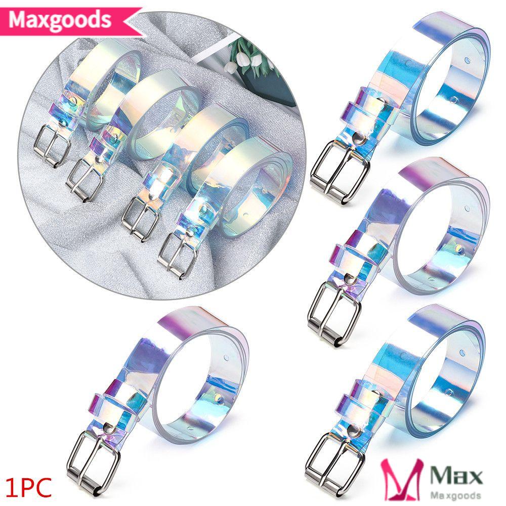 MAXG Thắt Lưng Bản Rộng Màu Cầu Vồng Holographic Phong Cách Punk